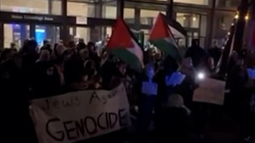 ההפגנה הפרו-פלסטינית מחוץ להרצאת חיילי המילואים במונטריאול