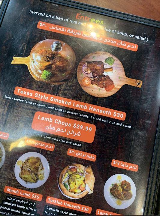 The menu in a Muslim-owned eatery