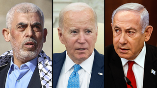 Hamas leader in Gaza Yahya Sinwar, US President Joe Biden and Prime Minister Benjamin Netanyahu 