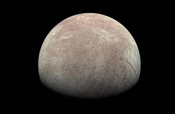 There's oxygen present, but in lesser amounts, The moon Europa, as captured during the pass of the spacecraft Juno in September 2022 