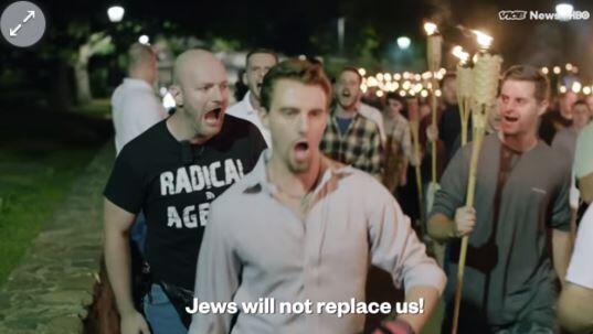 Neo Nazis march in Charlottesville in 2017 chanting 'Jews will not replace us'  
