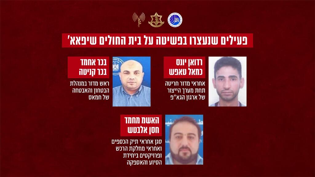 תמונה של המחבלים שנעצרו ע״י צה״ל ושב״כ בבית החולים שיפאא׳