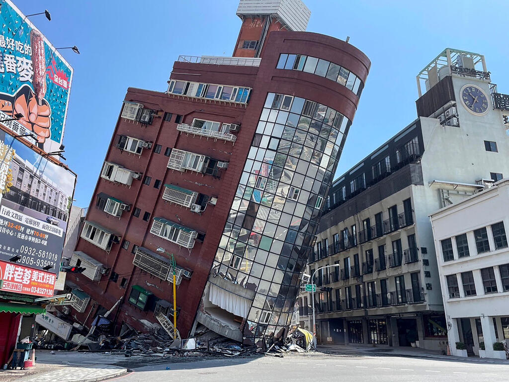A damaged building in Hualien, after a major earthquake