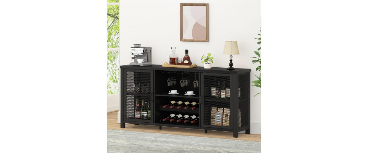 Launica Black Wine Bar Cabinet with Storage