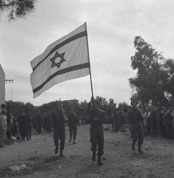 A festive parade of Jewish soldiers during Passover, 1948 