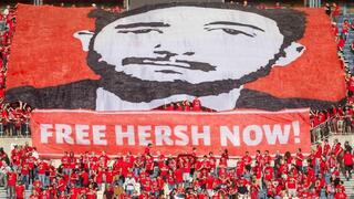 The banner with the face of Hersh Goldberg-Polin 
