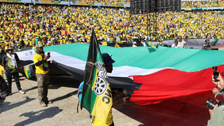 דרום אפריקה בחירות עצרת של מפלגת הקונגרס הלאומי האפריקני ANC דגל פלסטין