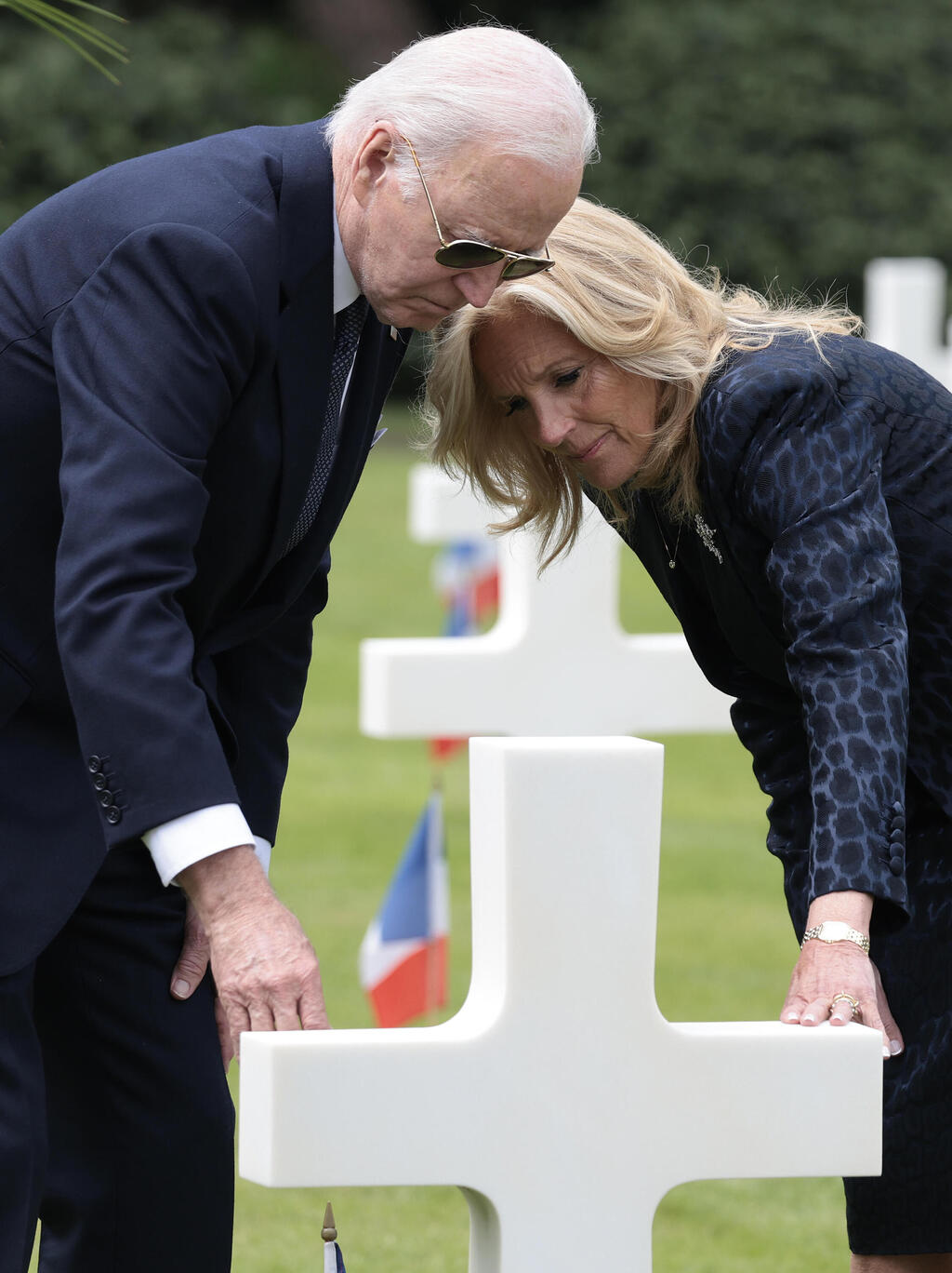 U.S. President Joe Biden and first lady Jill Biden tour the Normandy American Cemetery on the 80th anniversary of D-Day 