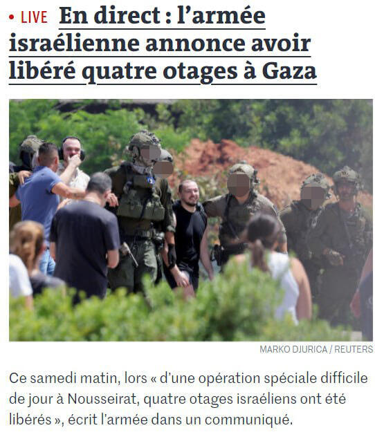 חילוץ 4 חטופים ישראלים מ רצועת עזה הסיקור בעולם