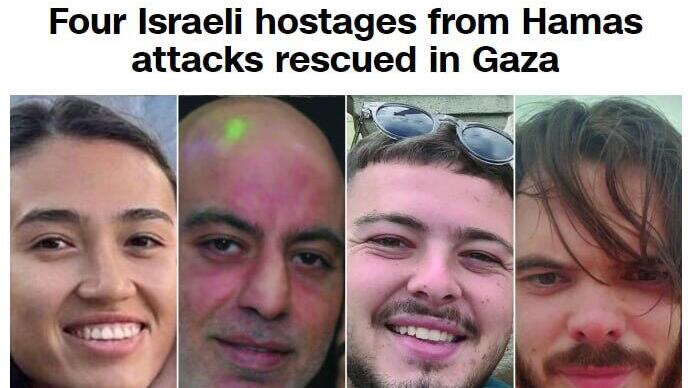 חילוץ 4 חטופים ישראלים מ רצועת עזה הסיקור בעולם