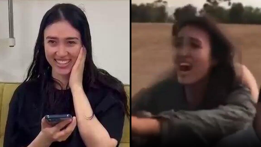  Noa Argamani after her release, and during her abduction 