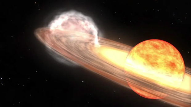 Illustration of a red giant in the lead-up to nova 