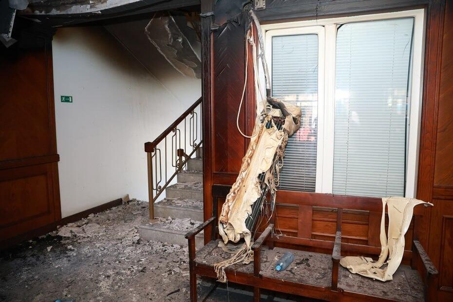 A synagogue after it was burned down in the terror attack in Dagestan on Sunday 