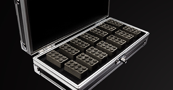 Asteroid powder, a simulation of lunar soil, and polymer. The space bricks from the European Space Agency 