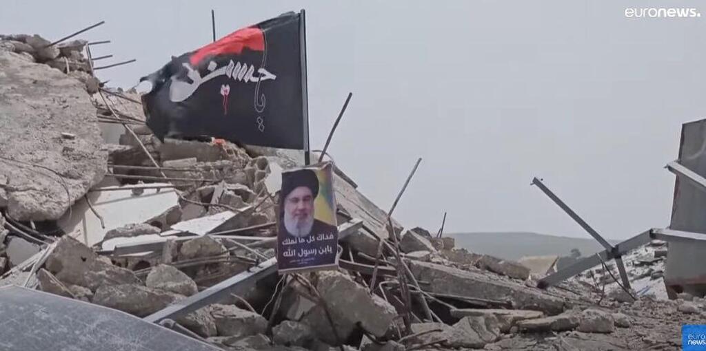 Nasrallah's picture amid the destruction תיעוד של עיירות ריקות מתושבים והרס בשבועות האחרונים בדרום לבנון