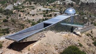A drone view shows Troodos astronomical observatory in Agridia village, Cyprus 