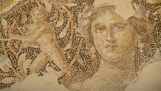 פני אישה מפסיפס ציפורי, המכונה "המונה ליזה של הגליל"