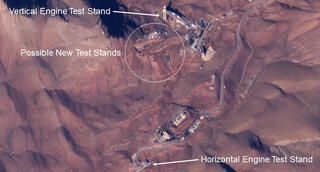 A satellite photo shows suspected missile engine test stands at the Khojir complex, near Tehran, Iran 