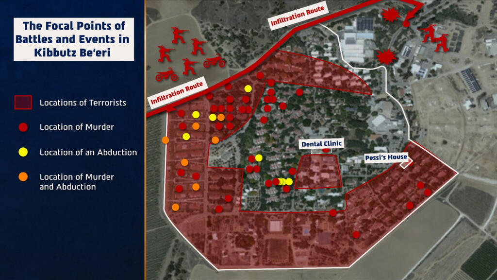 The map showing the events during the battle at Kibbutz Be’eri