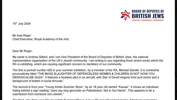 Board of Deputies letter to the Royal Academy