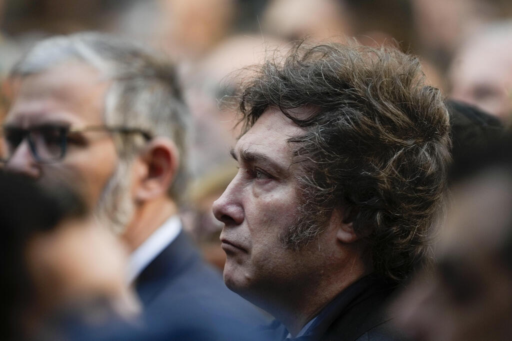 Argentine President Javier Milei attends a ceremony marking the 30th anniversary of the bombing of the AMIA