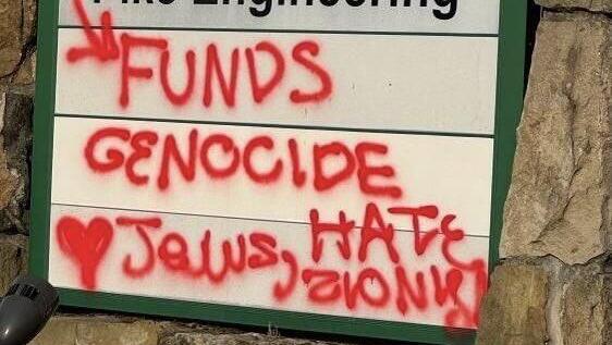 Vandalized sign of Jewish Federation of Greater Pittsburgh