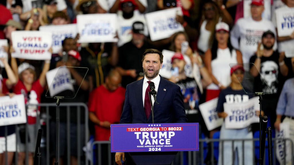 Republican vice presidential candidate Sen. JD Vance, R-Ohio, speaks at a campaign rally at Georgia State University in Atlanta, Saturday, Aug. 3, 2024. 