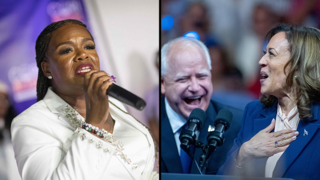 קמלה האריס עם הסגן המיועד טים וולז עצרת בחירות פילדלפיה פנסילבניה ארה"ב, קורי בוש