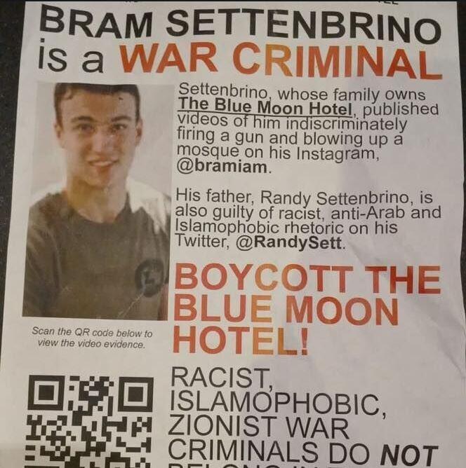 Poster accusing Settenbrino of war crimes (Photo: Screengrab) Poster accusing Settenbrino of war crimes