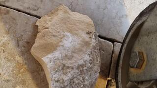 Dislodged stone at the Western Wall