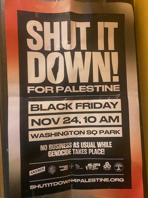 Poster for pro-Palestine protest, New York City, November 2023 