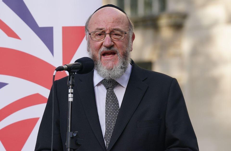 Chief Rabbi Sir Ephraim Mirvis speaking during a vigil outside Downing Street, central London, for victims and hostages of Hamas attacks