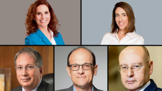 מימין: ד"ר לנה קורן, ד"ר יעל פרנקל־ניר, פרופ' מסעד ברהום, פרופ' שלומי קודש, פרופ' מיכאל הלברטל ועידת הבריאות