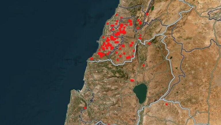 השריפות בדרום לבנון במפה של נאס"א