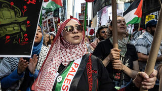 ro-Palestinian protesters rally in support of Gaza and Lebanon in Times Square 