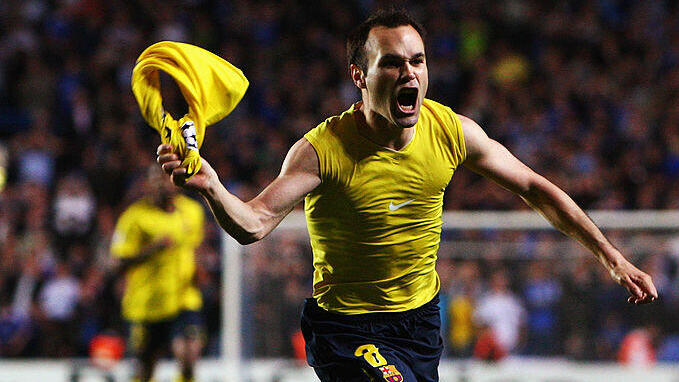 אינייסטה חוגג בחצי גמר ליגת האלופות מול צ'לסי ב-2009