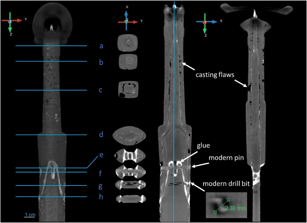 סריקה של אחת החרבות האיראניות, שחשפה את הטיפול בה, שנועד להעלות את ערכה בשוק סחר העתיקות הבלתי חוקי