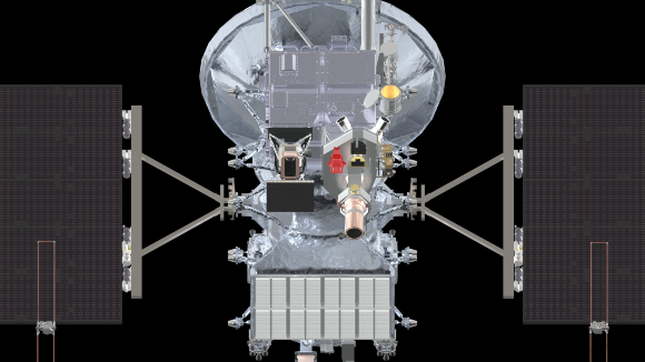 One of the keys to mission success: calibrating the thermal camera using the Israeli coating. The body of the Europa Clipper spacecraft, with the E-THEMIS instrument highlighted in red (Photo: NASA) אחד המפתחות להצלחת המשימה: כיול המצלמה התרמית בעזרת הציפוי הישראלי. גוף החללית Europa Clipper, מכשיר E-THEMIS מסומן באדום