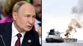 ספינת סחורה עולה במפרץ עדן