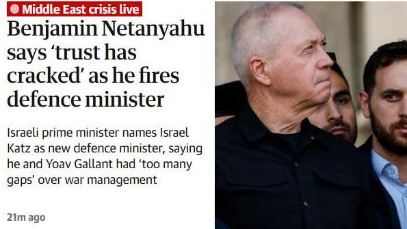 פיטוריו של יואב גלנט מתפקיד שר הביטחון בכותרות העולם