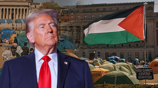 דגל פלסטיני במאהל המחאה באוניברסיטת קולומביה