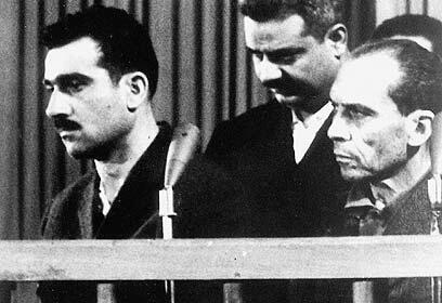 Eli Cohen, left, on trial in Damascus in 1965. (Photo: AFP)