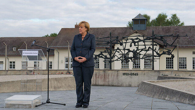 German Chancellor Angela Merkel at Dachau