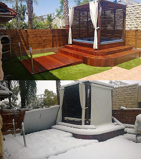 Backyard, before and after (Photo: Avi) (צילום: אבי) Backyard, before and after (Photo: Avi)