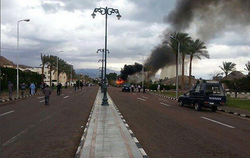 Tourist bus explosion near Taba border crossing.