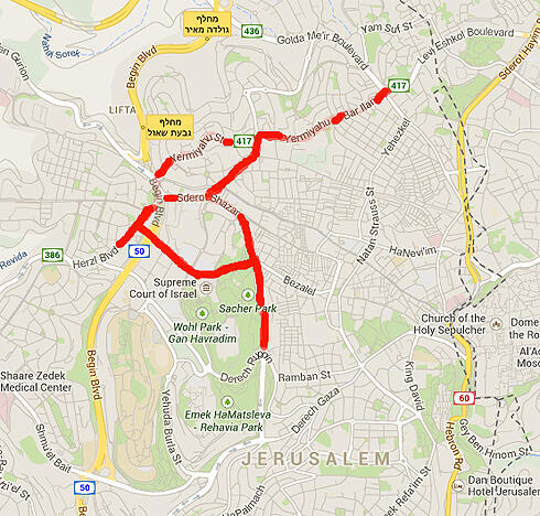 Map of blocked streets (Photo: Google maps)