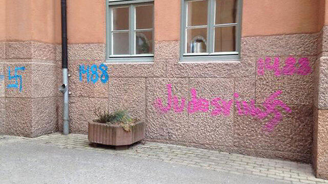 Hate graffiti on synagogues 
