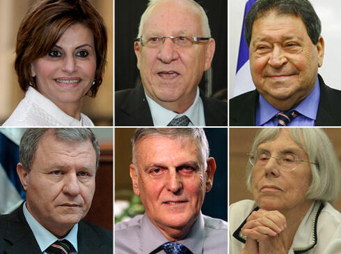 From left to right: Itizk, Rivlin, Ben-Eliezer, Sheetrit, Shectman, Doner (Photo: Sasson Tiram, Yaron Brenner, Gil Yohanan, Avishag Shaar-Yeshuv, Meir Azulay, EPA)