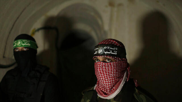 Hamas militants in a tunnel