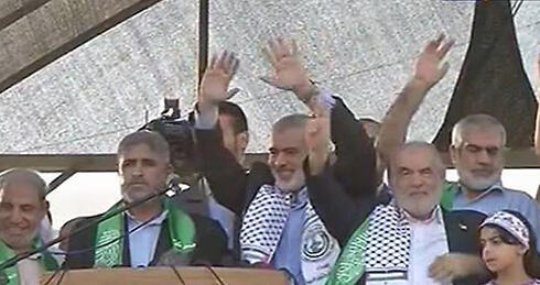 Hamas officials at Gaza rally 